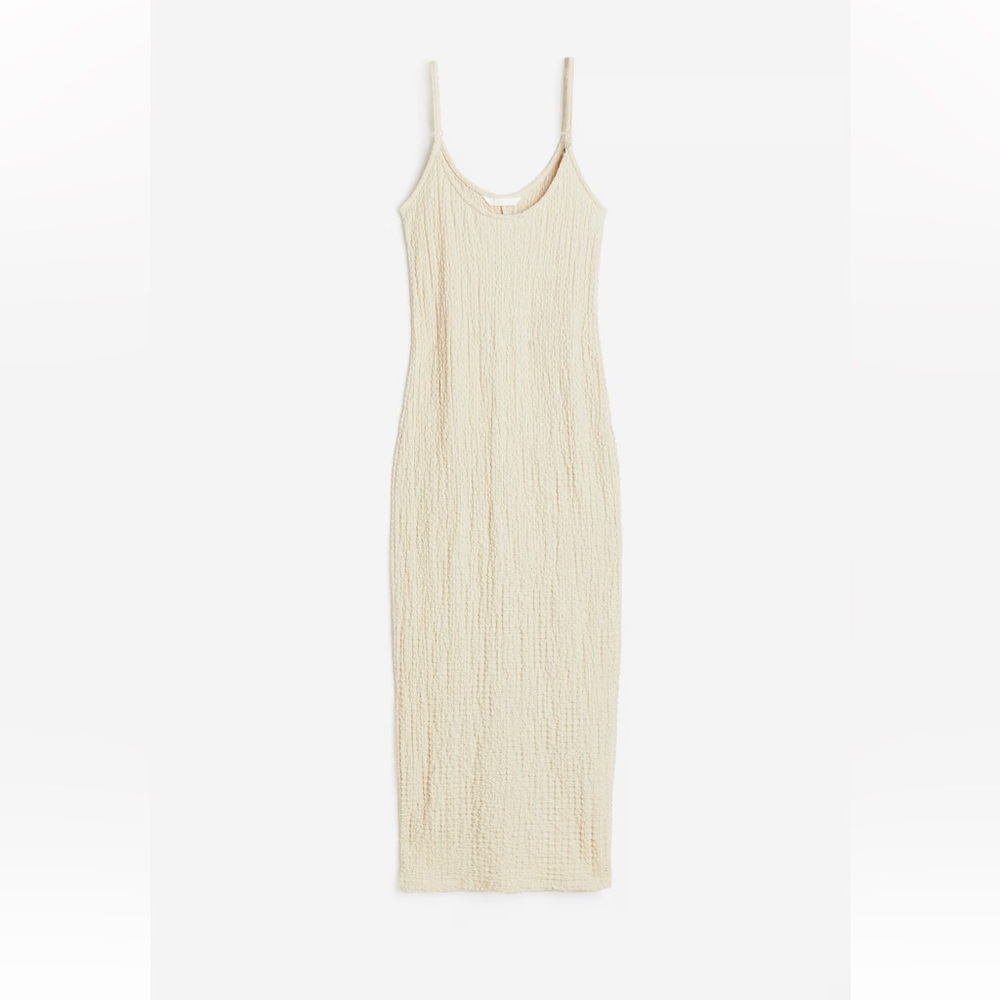 H&M CREAM CRINKLED JERSEY DRESS. SZ large. NEW